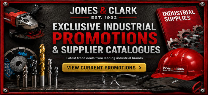 Industrial tools and equipment with supplier catalogues – Jones & Clark promotions showcasing leading UK brands and seasonal offers.